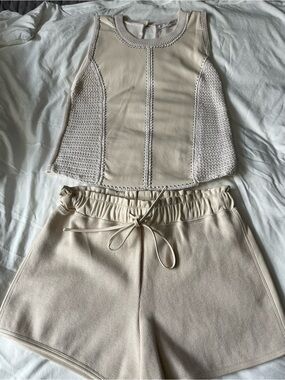 MELISSA NEPTON Cream Knit Top with Leather Trim